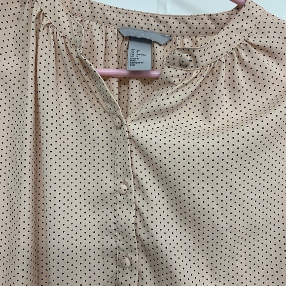 🎉H&M Lightweight Pale Pink With Tiny Black Polka-Dots Long Sleeve Blouse Size 8 - Picture 7 of 13